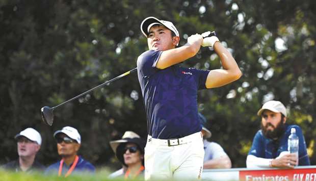 Amateur golfer Takumi Kanaya of Japan tees off on day one of the Australian Open golf tournament in Sydney yesterday. (AFP)