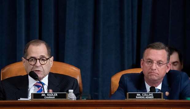 House Judiciary Chairman Jerrold Nadler (L), Democrat of New York, speaks alongside Ranking Member Doug Collins (R), Republican of Georgia, during a House Judiciary Committee hearing on the impeachment of US President Donald Trump on Capitol Hill in Washington, DC