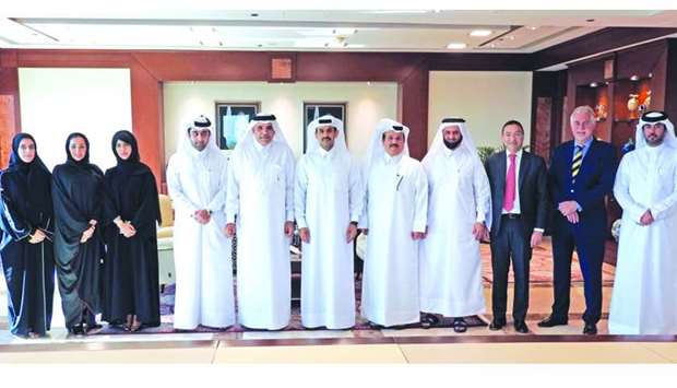 HE the Minister of State for Energy Affairs and the managing director and CEO of Qatar Petroleum Saad bin Sherida al-Kaabi joins Nebras Power chairman Fahad bin Hamad al-Mohannadi, Nebras Power CEO Khaled Mohamed Jolo, and the Nebras executive team during the meeting held recently.
