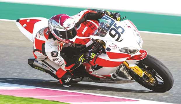 Qataru2019s Mashel al-Naimi in action during the official practice session for the Qatar Superstock 600 at the Losail International Circuit.