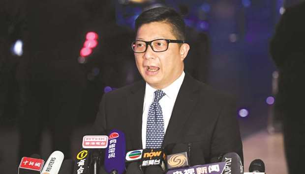 Hong Kong police chief Tang Ping-keung speaks to media after meetings with Chinese officials in Beijing yesterday.