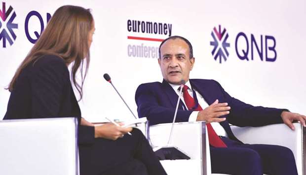 Abraham being interviewed by Euromoney Conferences director (Middle East and Africa) Victoria Behn at the opening session of the u2018Euromoney Qatar 2019 Conferenceu2019 at The St Regis Doha yesterday.  PICTURE: Ram Chand