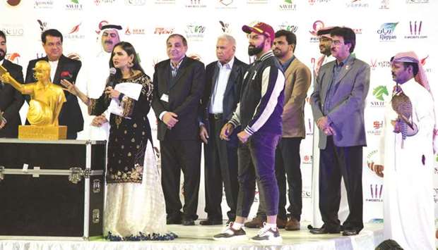 Qatar Cricket Association President Yousef Jeham al-Kuwari (second from left) presided over the opening ceremony and unveiled the trophy.