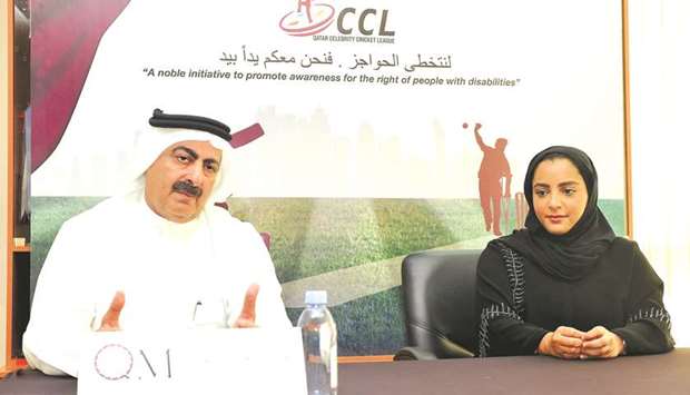 Sheikha Sara Nasser A al-Thani and Yousef Jeham al-Kuwari at the press conference yesterday.