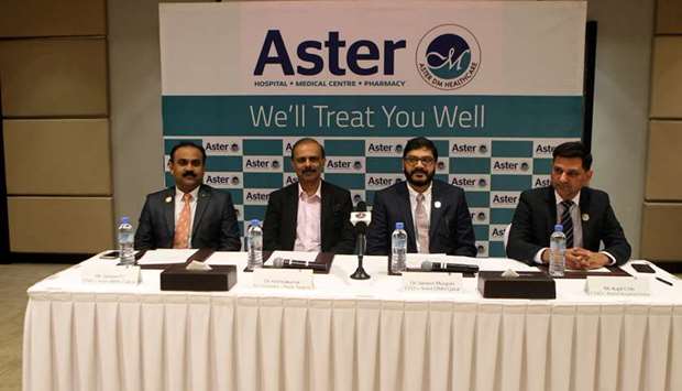 Aster DM Healthcare, Qatar officials at a press conference in Doha yesterday.