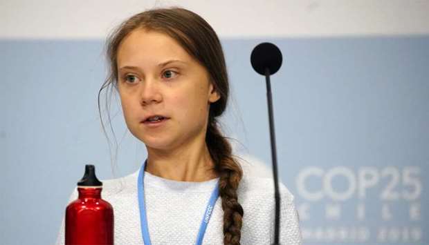 Climate change activist Greta Thunberg attends a news conference during COP25 climate summit in Madrid
