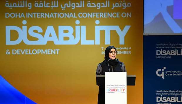 Amal Abdullatif al-Mannai speaking at the closing ceremony.