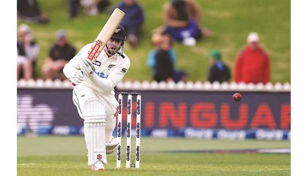New Zealandu2019s Henry Nicholls plays a shot against the West Indies at the Basin Reserve in Wellington yesterday.