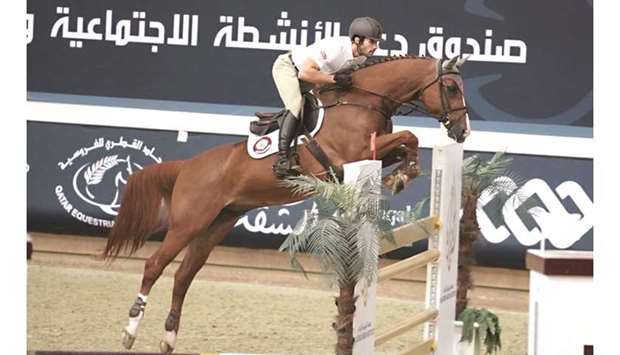 Salman Mohamed al-Emadi in action with his veteran gelding Zorro Z during the Longines Qatar Equestrian Tour Hathab supported by The Social & Sport Contribution Fund yesterday.