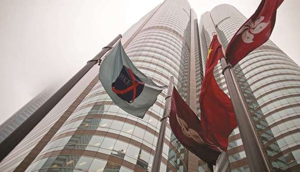 An external view of the Hong Kong Stock Exchange building. The Hang Seng index closed up 0.4% to 26,505.87 points yesterday.