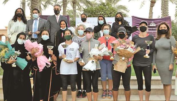 Winners of VIP Padel Qatar tournament (Ladies League) during the closing ceremony. PICTURE: Marafi Jamal