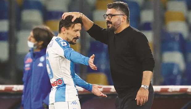 After their 3-1 home loss to leaders AC Milan last month, there were reports of a heated confrontation between Napoli coach Gennaro Gattuso (right) and his players.