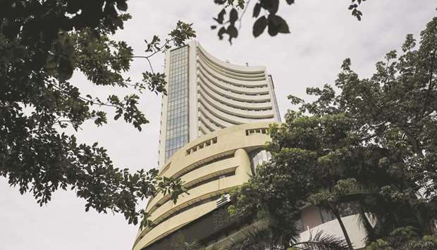 The Bombay Stock Exchange building in Mumbai. The Sensex closed up 70.35 points to 46,960.69 yesterday.