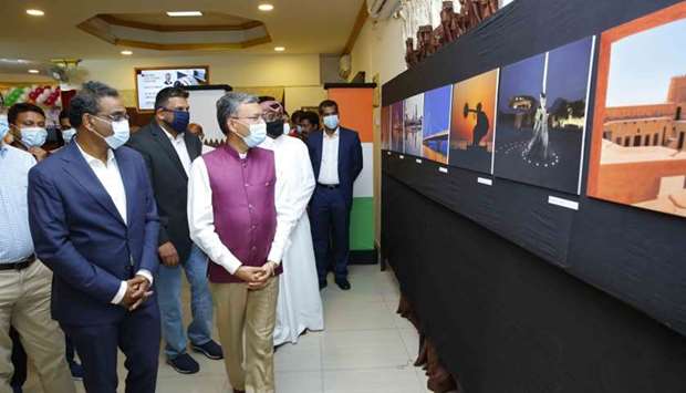 Indian ambassador Dr Deepak Mittal and other dignitaries viewing the exhibition.