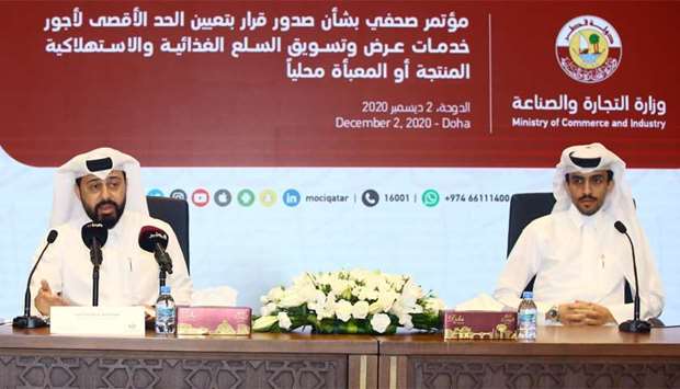 MoCI Quality License and Market Control Department director Mohamed Ahmed al-Bohashem addressing the press conference Wednesday as another official looks on.. PICTURE: Jayan Orma