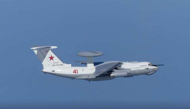 A Russian A-50 military aircraft flies near the disputed islands called Takeshima in Japan and Dokdo in South Korea, in this handout picture taken by Japan Air Self-Defence Force and released by the Joint Staff Office of the Defense Ministry of Japan July 23, 2019. Joint Staff Office of the Defense Ministry of Japan/HANDOUT via REUTERS