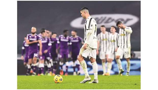 Juventusu2019 Cristiano Ronaldo looks dejected after the loss to Fiorentina in Serie A on Tuesday night. (Reuters)