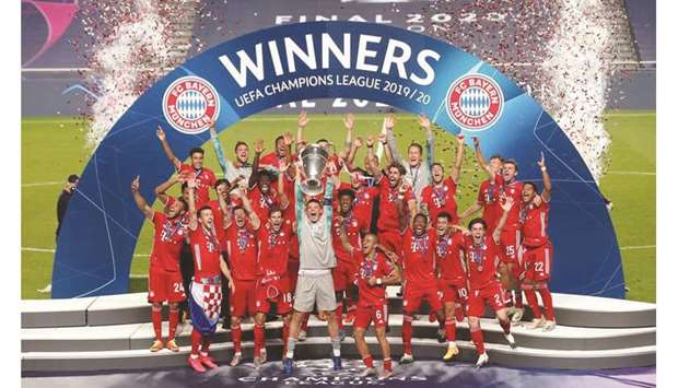 Bayern Munich celebrate after beating PSG to win the Champions League in August this year.