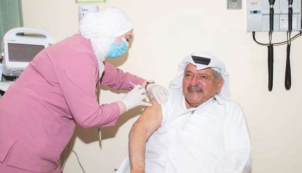 HE Sheikh Faisal bin Qassim al-Thani receiving the vaccine.