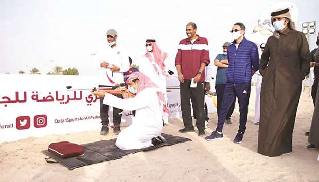 HE the Minister of Culture and Sports Salah bin Ghanem bin Nasser al-Ali made an inspection tour of the beach football field, the beach volleyball court, and the shooting competition area.