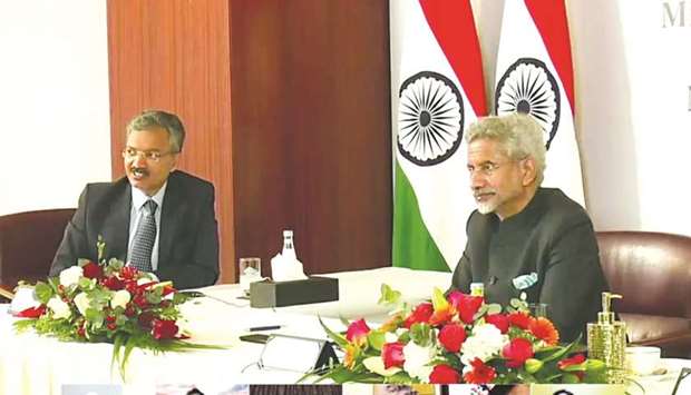 Indian External Affairs Minister Dr S Jaishankar (right) along with Indian ambassador, Dr Deepak Mit