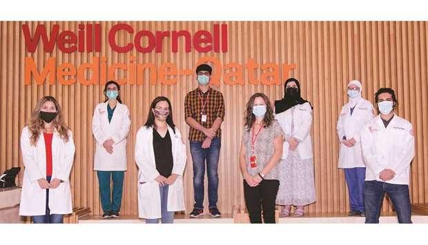 From left: Hanan Saba, Ridhima Kaul, Dr Ghizlane Bendriss, Mohamed Janjua, Sarah Roach, Maryam al-Quradaghi, Shahd Jaouni and Shehroz Rana, all of WCM-Q.