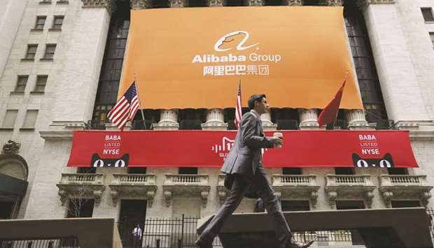 Signage for Alibaba Group Holding covers the facade of the New York Stock Exchange (file).