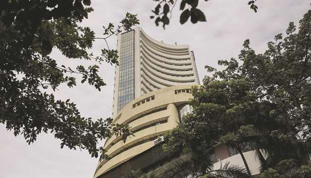 The Bombay Stock Exchange building in Mumbai. The BSE Sensex closed up 446.90 points to 45,079.55 on Friday.