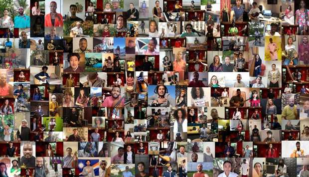 The images of the 197 musicians from each country of the world who form the Earth Orchestra.