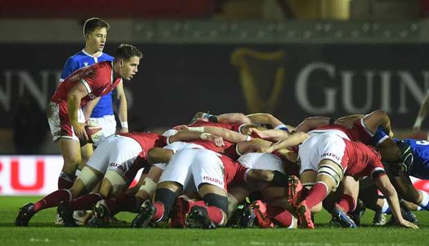 Walesu2019 Kieran Hardy watches the scrum in action on Saturday.
