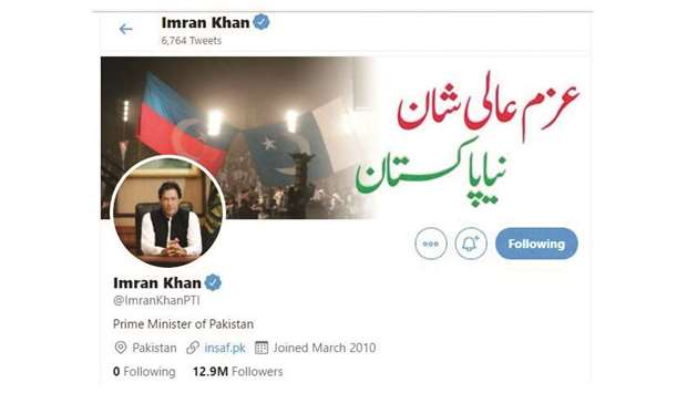 Screengrab of Prime Minister Imran Khanu2019s Twitter handle.