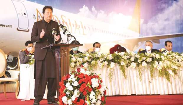 Prime Minister Imran Khan speaking after inaugurating the countryu2019s third private airline yesterday.