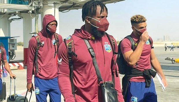 West Indies players are seen on their arrival in Karachi yesterday. West Indies will play hosts Pakistan in a three ODI and T20 series this month. (@windiescricket)