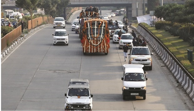 The funeral procession of Indiau2019s Chief of Defence Staff General Bipin Rawat and his wife  Madhulika Rawat, who died in a helicopter crash, takes place, in New Delhi, India, yesterday.