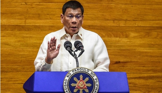 Philippine President Rodrigo Duterte speaking during the annual state of the nation address at the House of Representatives in Manila. AFP  file photo: July 26, 2021