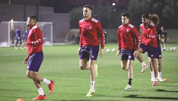 Tunisia players during their training session on Tuesday, ahead of their FIFA Arab Cup semi-final against Egypt.