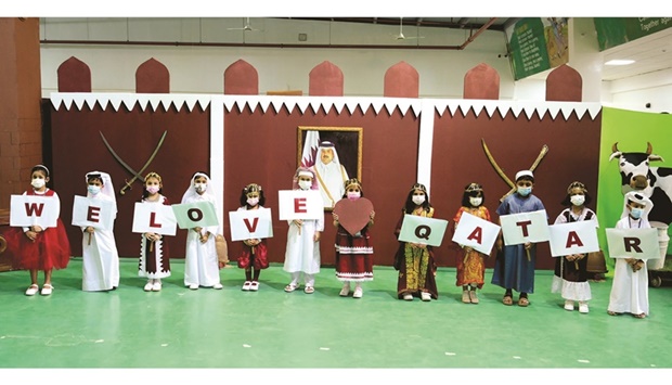 Students of Classes of 5 to 8 performed a formation, u2018We Love Qataru2019 at the school quadrangle.