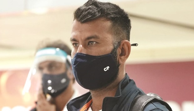 Indiau2019s Cheteshwar Pujara is seen on the teamu2019s arrival in Johannesburg, South Africa, yesterday. (@BCCI)