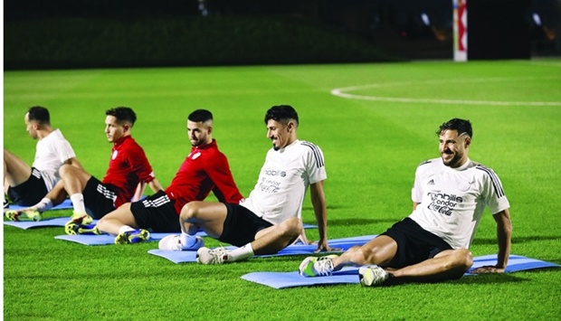Algerian players look relaxed at a training session on the eve of their FIFA Arab Cup final against Tunisia Saturday.