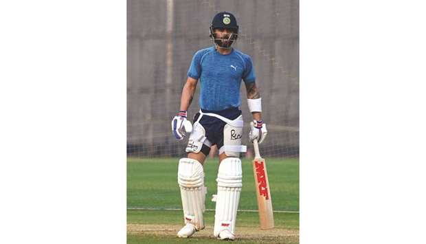 Indiau2019s captain Virat Kohli is seen during a training session at the Cricket Club of India ground in Mumbai yesterday. (AFP)