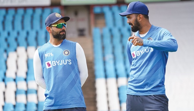 India Test captain Virat Kohli and his deputy K L Rahul during a team training session at Centurion Park, Gauteng, South Africa, yesterday. (@BCCI)