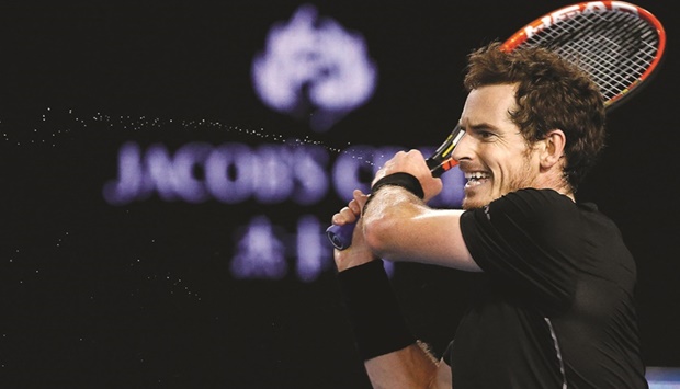 Britainu2019s Andy Murray hits a shot during the Australian Open final against Serbiau2019s Novak Djokovic at the Melbourne Park, Australia, on January 31, 2016. (Reuters)