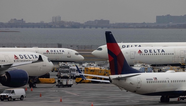 Delta Airlines passenger aircrafts are seen on the tarmac of John F. Kennedy International Airpot in New York