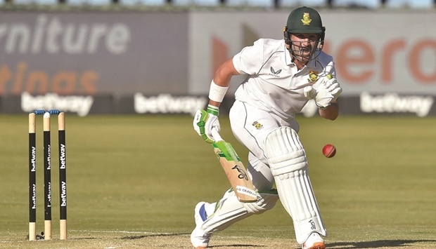 South Africau2019s Dean Elgar watches the ball after playing a shot during the fourth day of the first Test against India at the SuperSport Park in Centurion yesterday. (AFP)