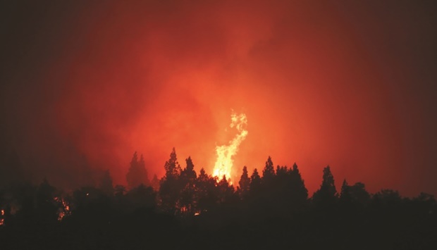 View of a huge fire in Paraje Villegas, Rio Negro province, 70km south of Bariloche, Argentina.