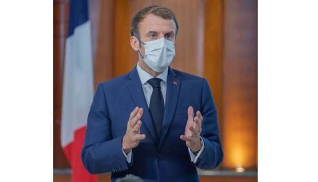 Macron during the press conference held at Doha International Airport prior to his departure