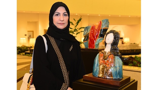 Qatari artist Haifa al-Khuzai at the preview of her exhibition Monday. PICTURE: Shaji Kayamkulam