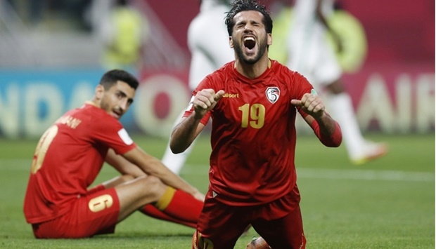 Syria's Muayad Al Khouli reacts after Mauritania's Hemeya Tanjy scored their second goal REUTERS