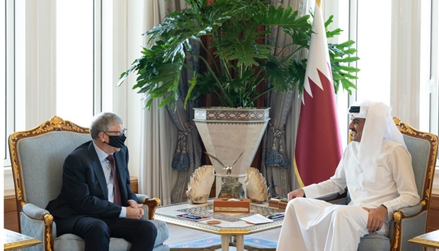 His Highness the Amir Sheikh Tamim bin Hamad Al-Thani meets with Bill Gates