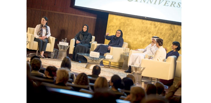 HE Sheikha Al Mayassa bint Hamad bin Khalifa al-Thani, chairperson of Qatar Museums, answering questions of university students at the u201cGenerations of